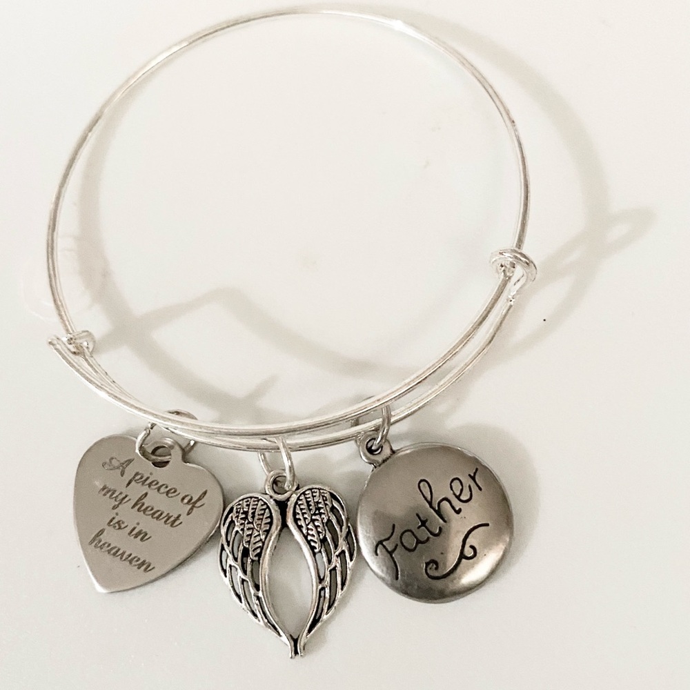 Father Silver Memorial Bracelet with Heart and Wing Charms